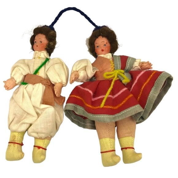 Vintage Cossack Traditional Folk Dancers Wedding Cloth Man Woman Attached Dolls - Picture 3 of 15